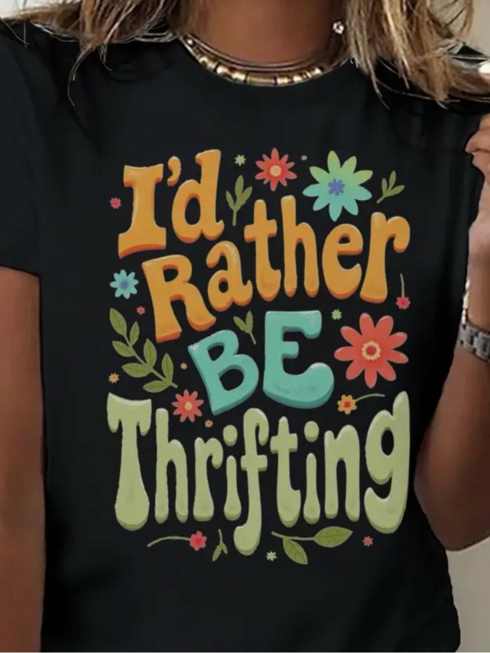 I'd Rather Be Thrifting Graphic Tee - Black